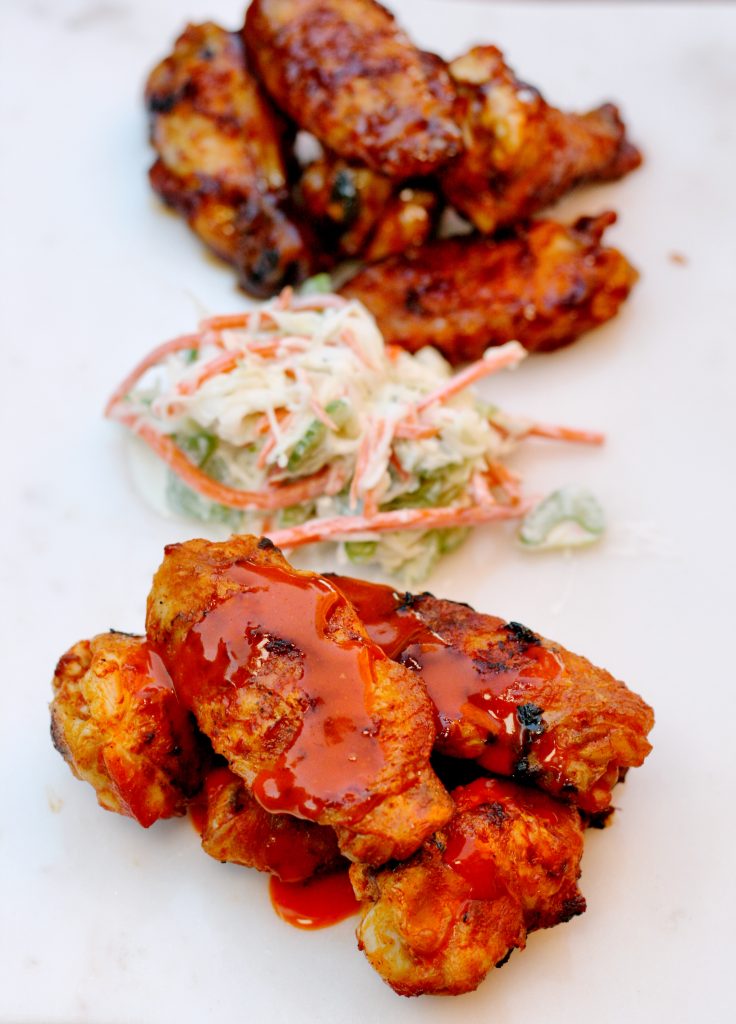 Grilled Wings with Carrot-Celery Slaw
